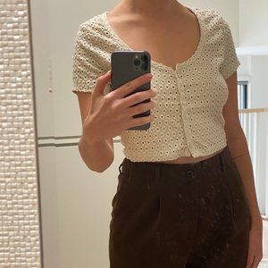 Beige Button Crop Top